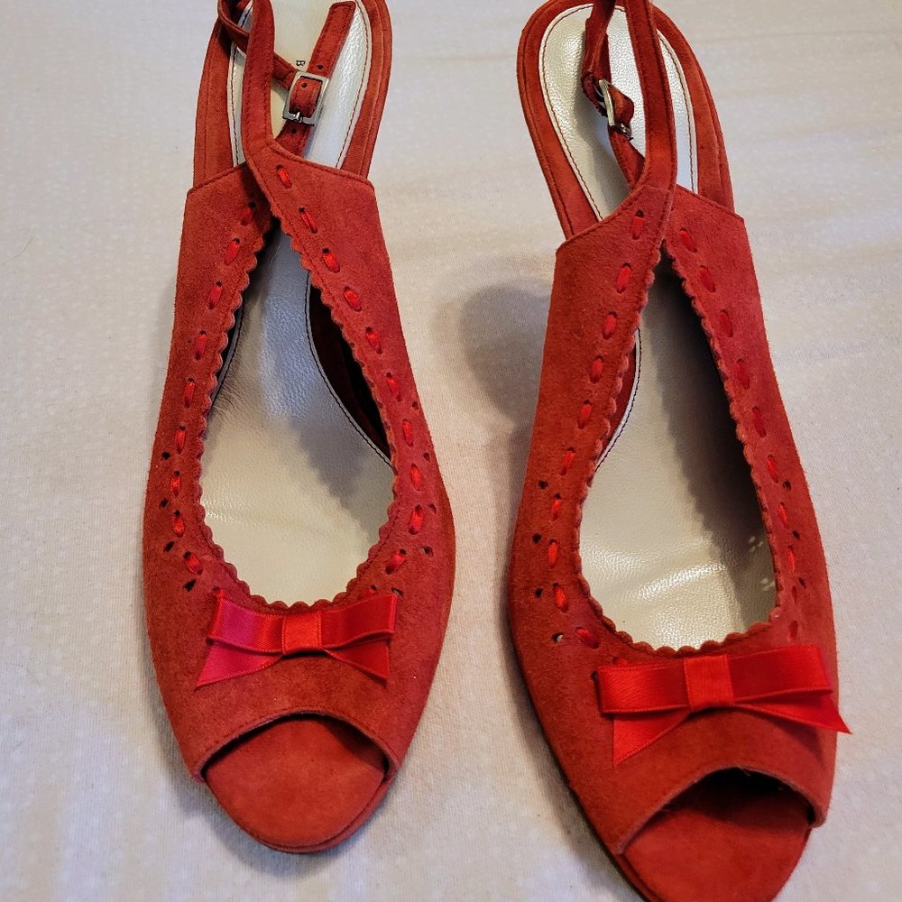 Banana Republic Red Suede Slingback Peep Toe Heels 10M